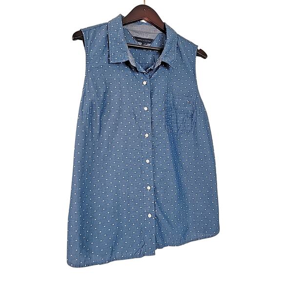 Tommy Hilfiger Women’s Chambray Swiss Dot Sleeveless Button-Up Shirt XL 100% Cot - Picture 2 of 7